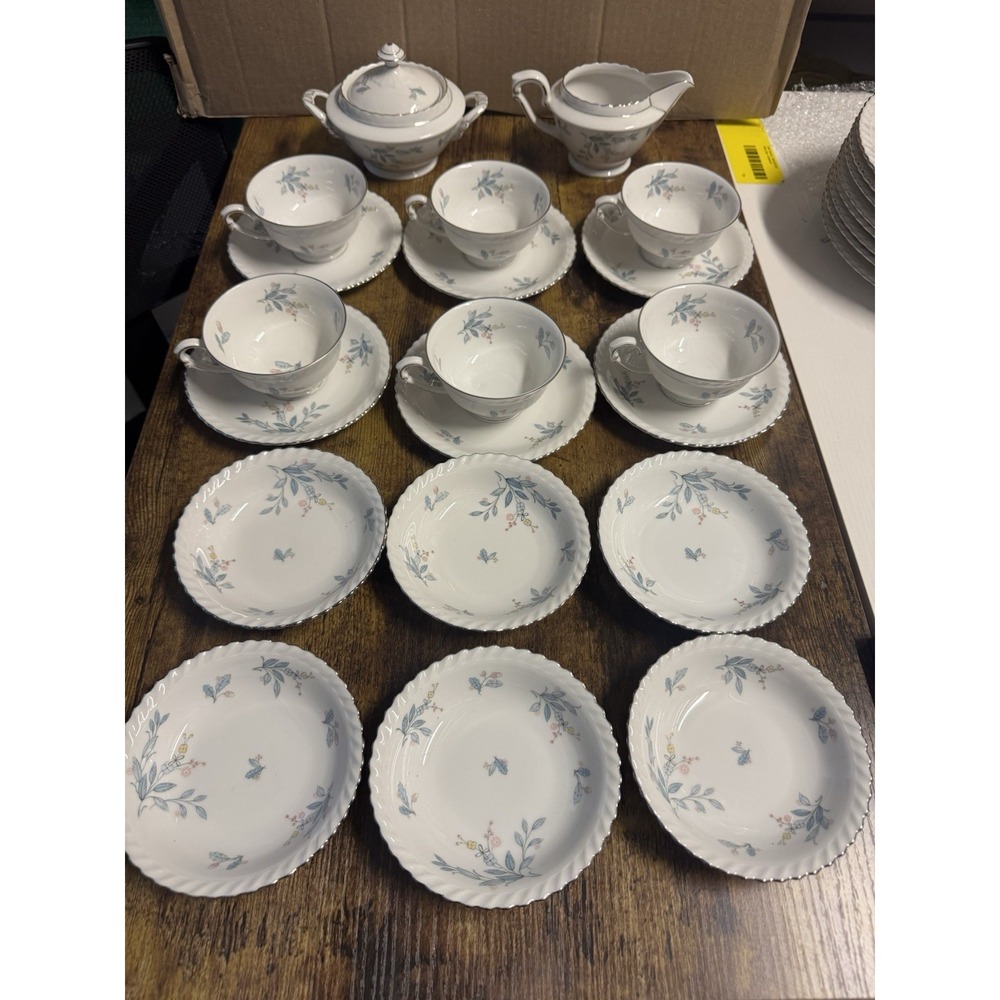 Vintage Franconia Krautheim Laurel Oak Cream & Sugar Set, 6 Cups, Saucers, Bowls
